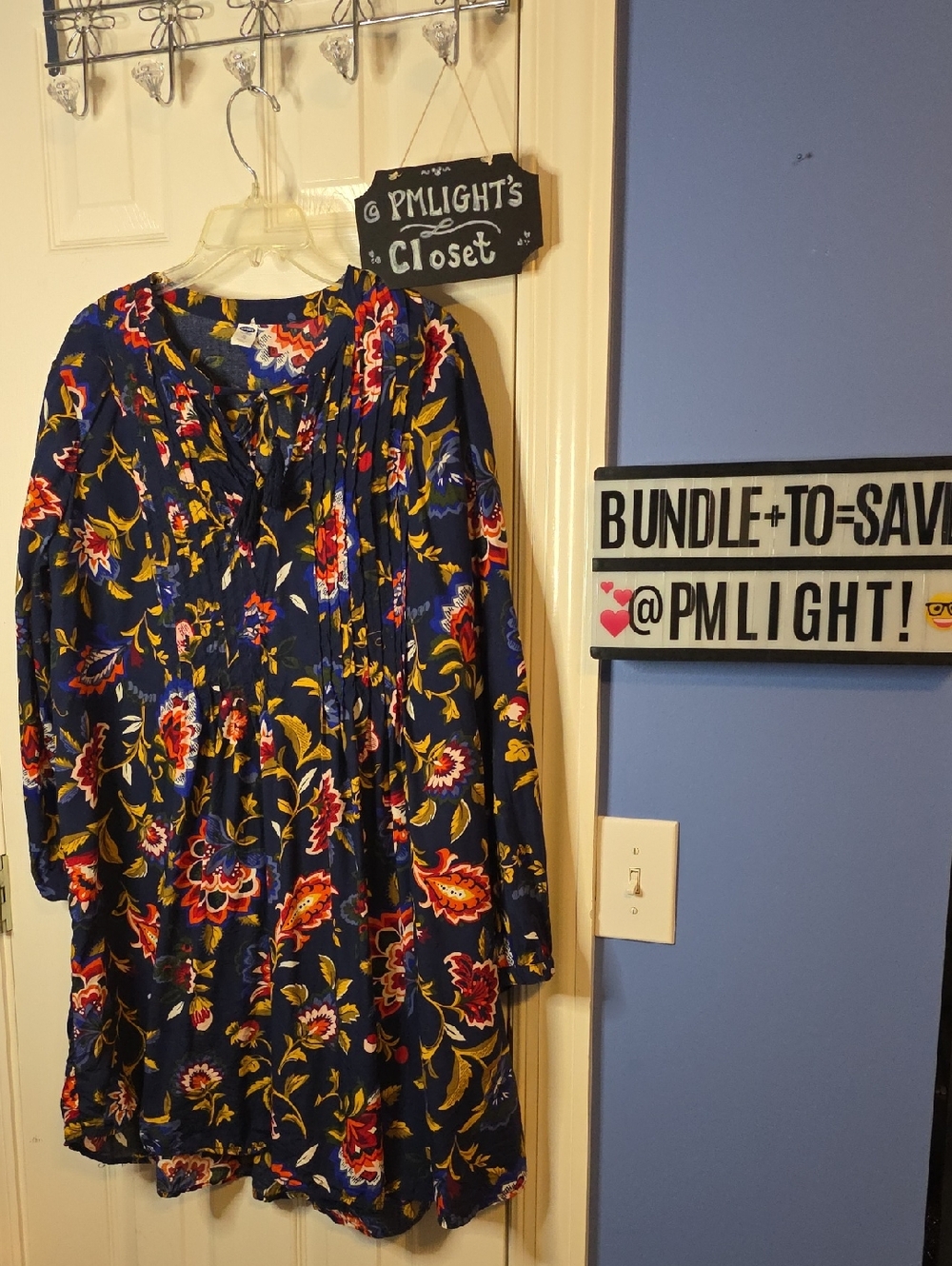 Old Navy Floral Boho Tunic Navy Multicolor Floral Print XL